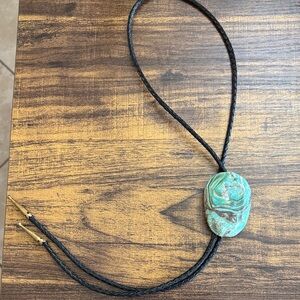 Turquoise and Black leather Bolo Tie